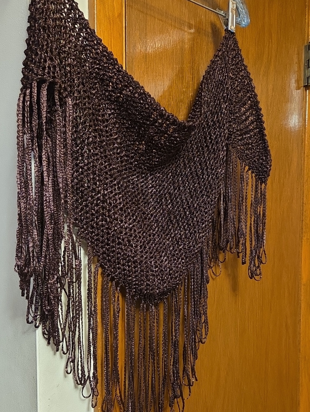 WORN ONCE Fringed Knit Shawl Scarf - Brown
